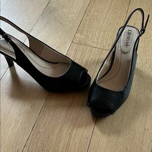 Life Stride Black Peep-Toe Slingback Heels